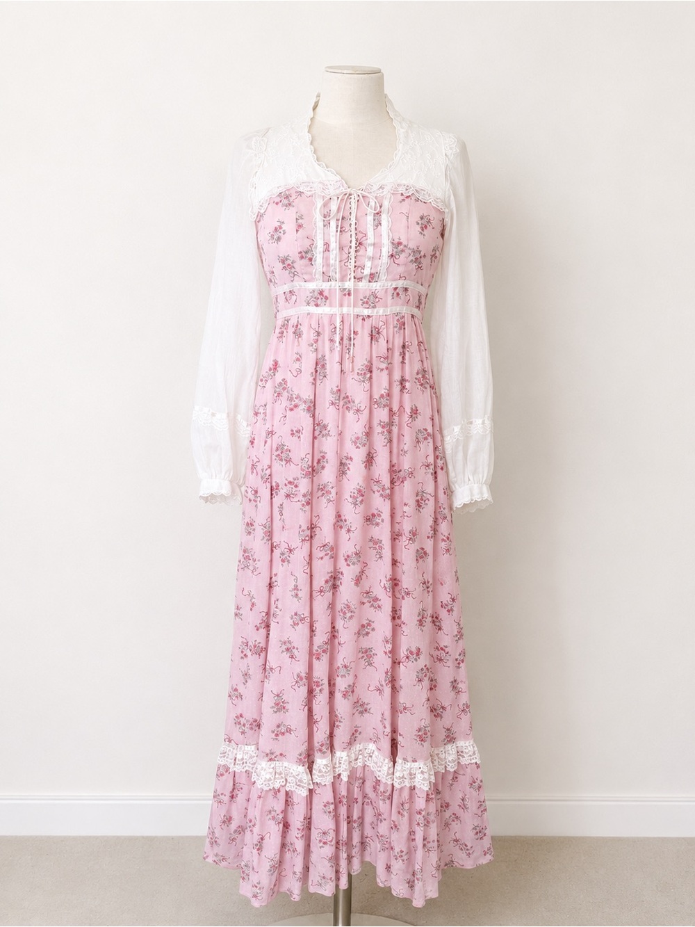 Vntg 70s Gunne Sax Cottagecore Fairy Prairie Boho Romantic Maxi Floral Dress